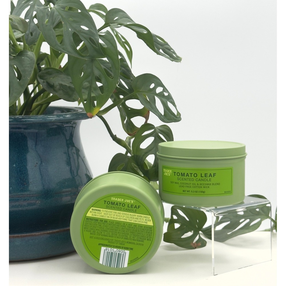 Trader Joe's Tomato Leaf Scented Candle 5.3 oz Limited Edition Soy Wax Blend Tin